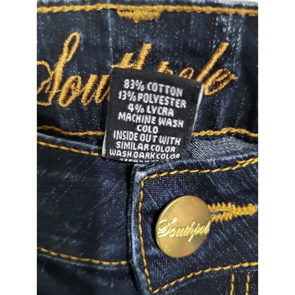 Southpole Womens Y2K Bootcut Jeans SZ 9 Blue Denim Gold Embroidered Rose Detail - Picture 7 of 12
